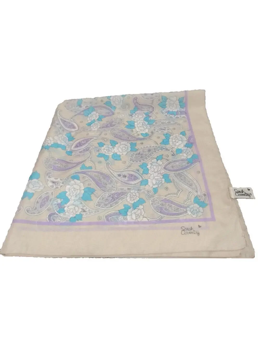 Vintage SARAH CONVENTRY Beige Lilac Lavender Scarf Tan 31 x 31 inches Large Wide